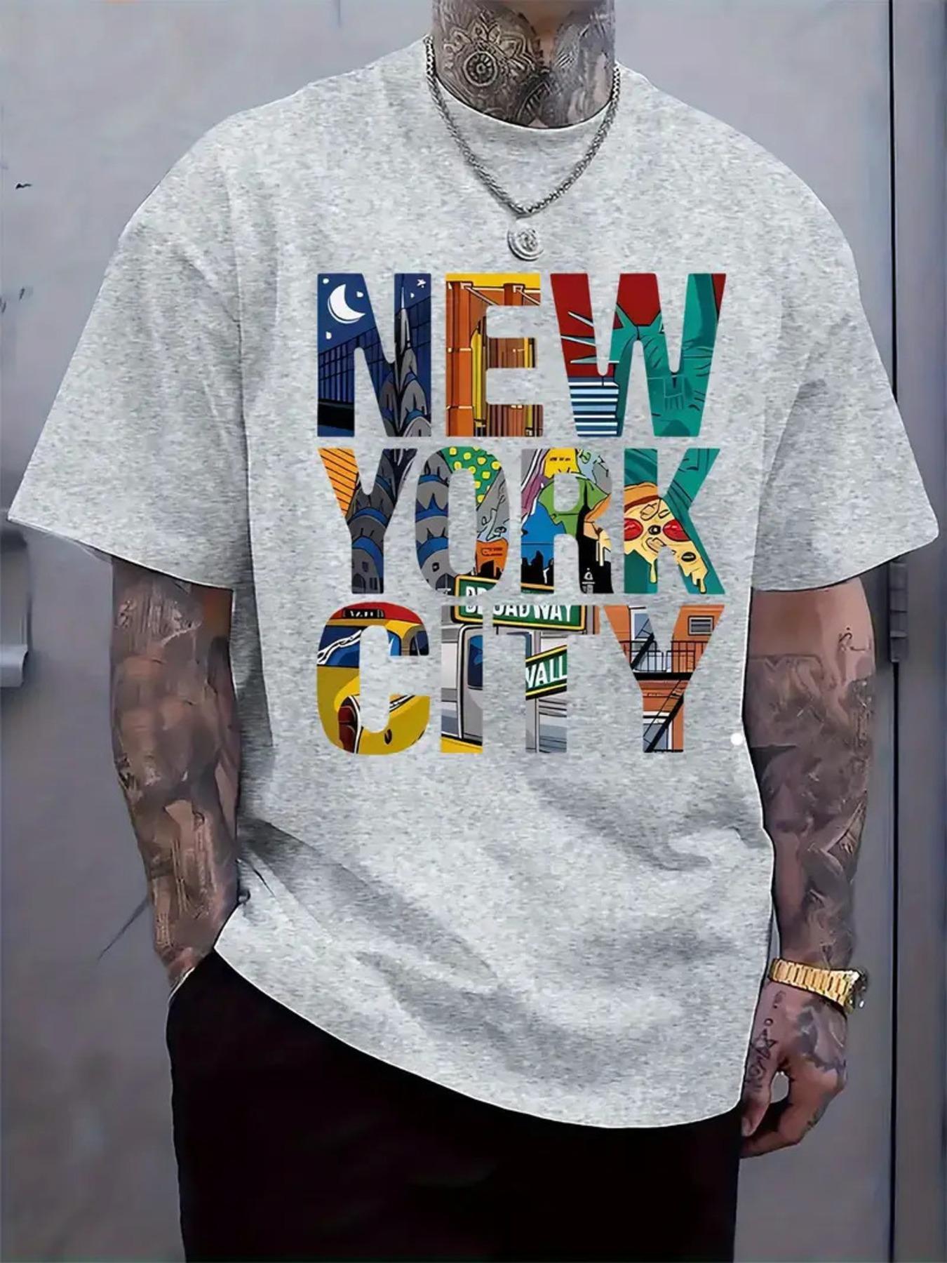 Mens Summer Tshirt 100 Cotton New York City Colorful Letter Print Design Highend Unique Street Style Casual Shortsleeved 4XL