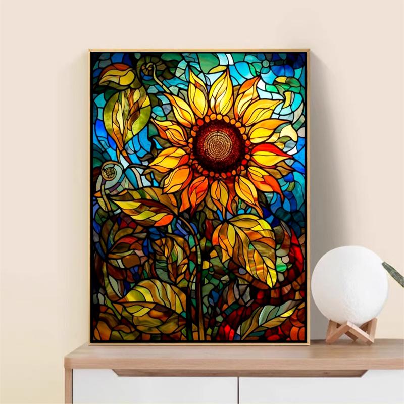 5d DIY Diamond Painting Cross Stitch Colored Glass Sunflower Diamond Embroidery Mosaic Full Round Drill Home Decor Arts