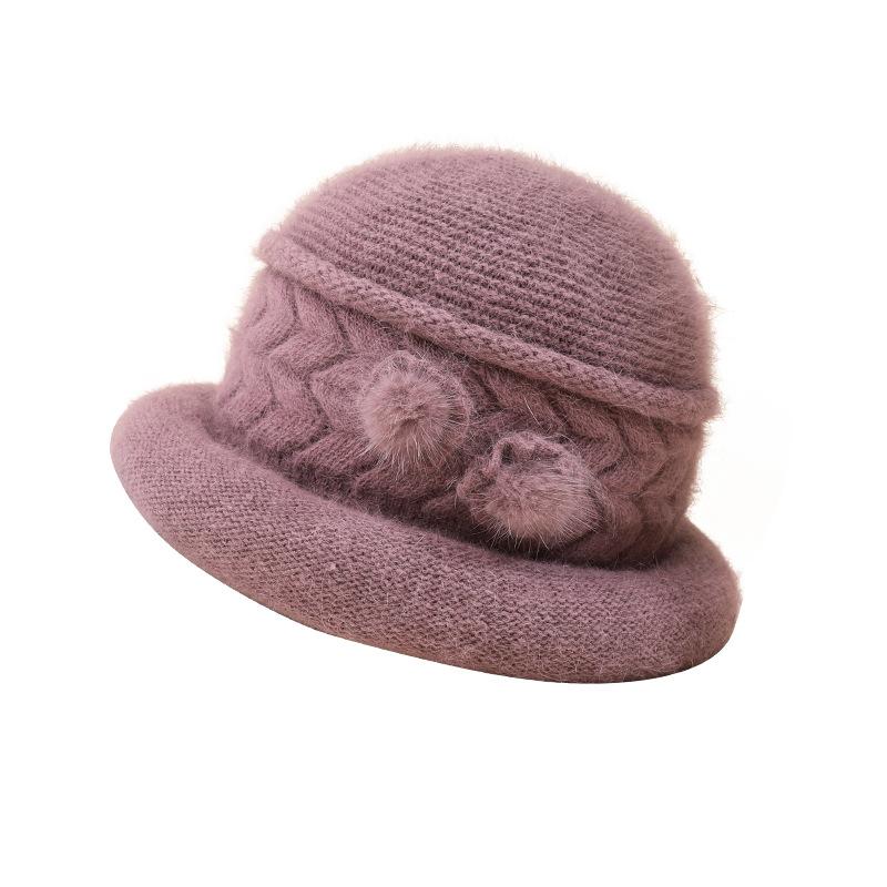 Autumn and Winter New Old Man's Hat Women's Knitted Versatile Warm Middle and Old Rabbit Hair Thickened Fashion Wool Basin Hat
