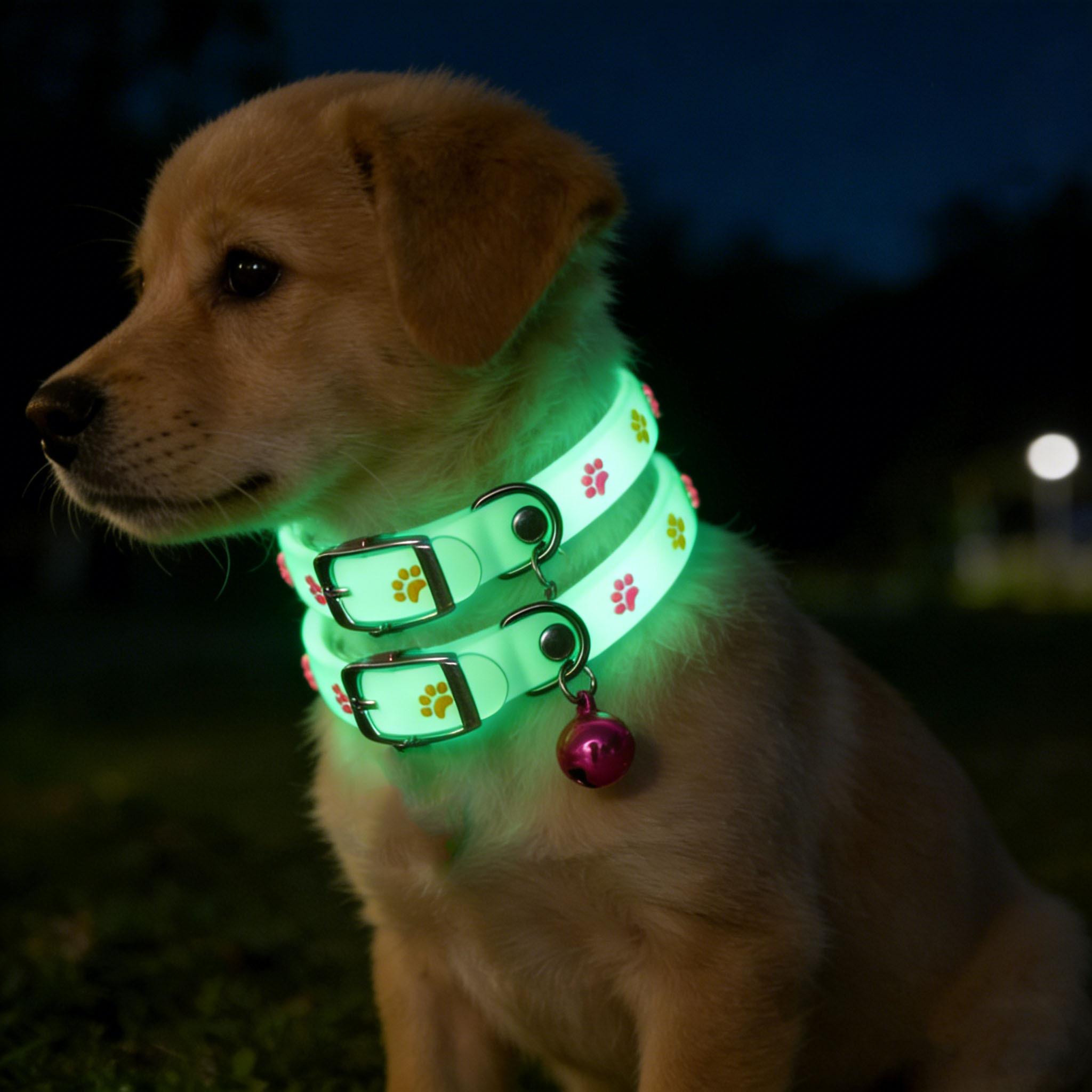 

2pcs Random Color Glow-in-the-Dark Pet Collars – Cute Paw Print Design,Nighttime Safety Anti-Lost Collars for Small Dogs & Cats.