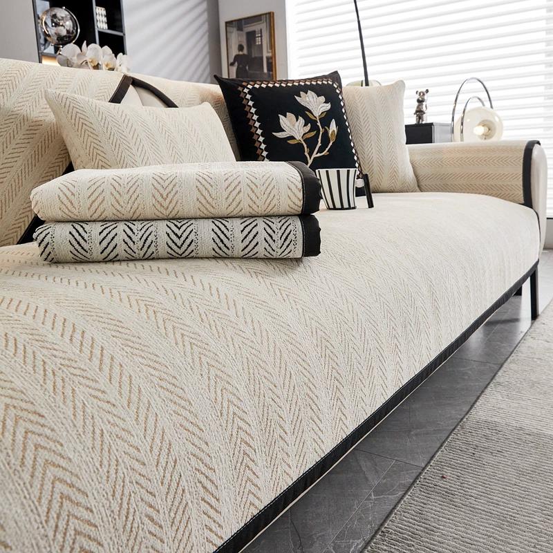 Herringbone Chenille Sofa Cushion Covers Anti-Cat Scratch Non-Slip Winter Couch Protector Cover for Sofa Living Room 1 Piece