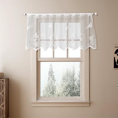 Finished Window Screen, White Flower Branch Short Curtain Semi-Blackout Window Screen Curtain