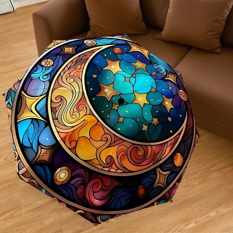 1PC Stained Glass Moon Stars Automatic Open/Close Umbrella with Windproof, 8-Rib Sturdy Canopy, Durable Ribs, Fashionable Design1371A