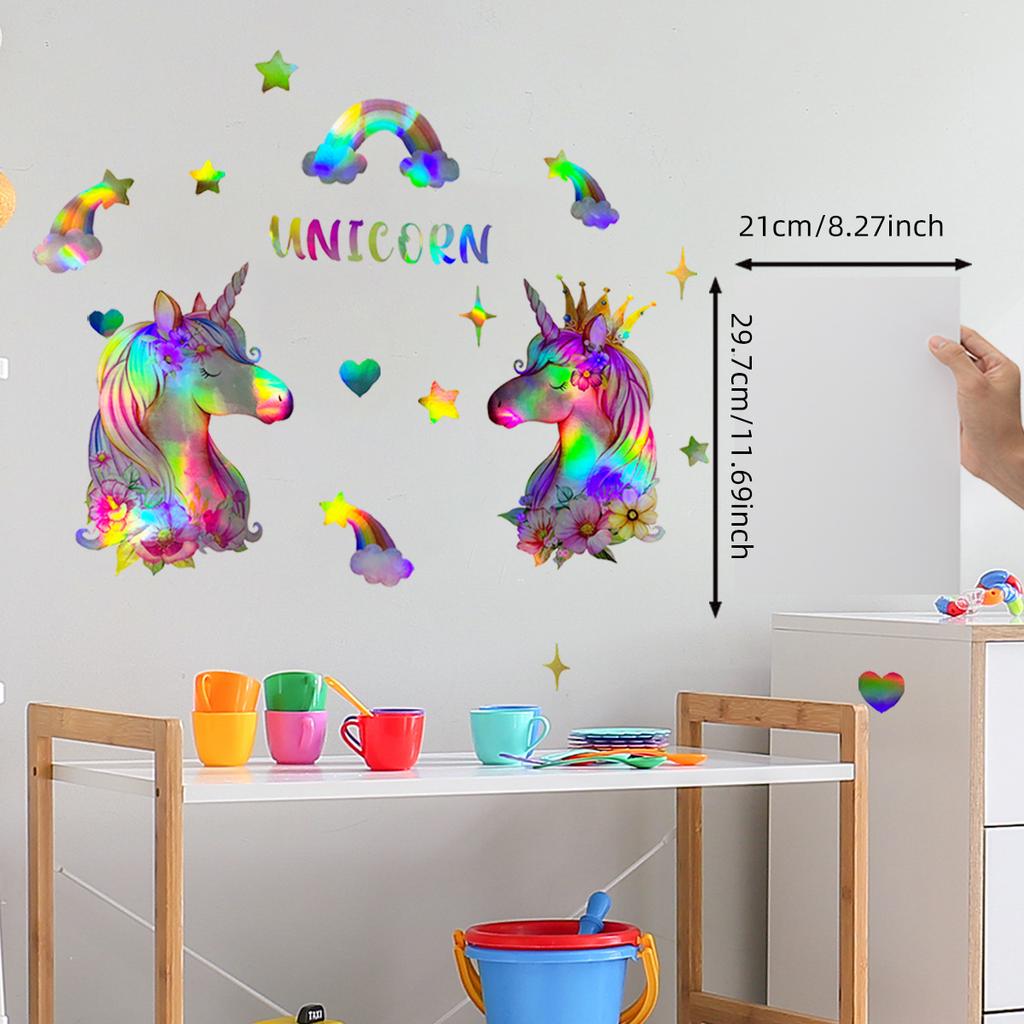 Ls13514 Laser Gradual Change Colorful Rainbow Unicorn Wall Sticker Viewing Angle Different Patterns And Colors