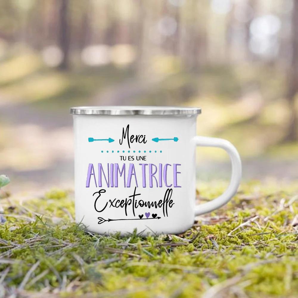 Спасибо Аниматор и Аниматор Французский Принт Кружка Кофейные Напитки Вода Пиво Сок Чашка Эмалированные Кружки для Кемпинга Ручка Посуда для Напитков Лучшие Подарки 360ml