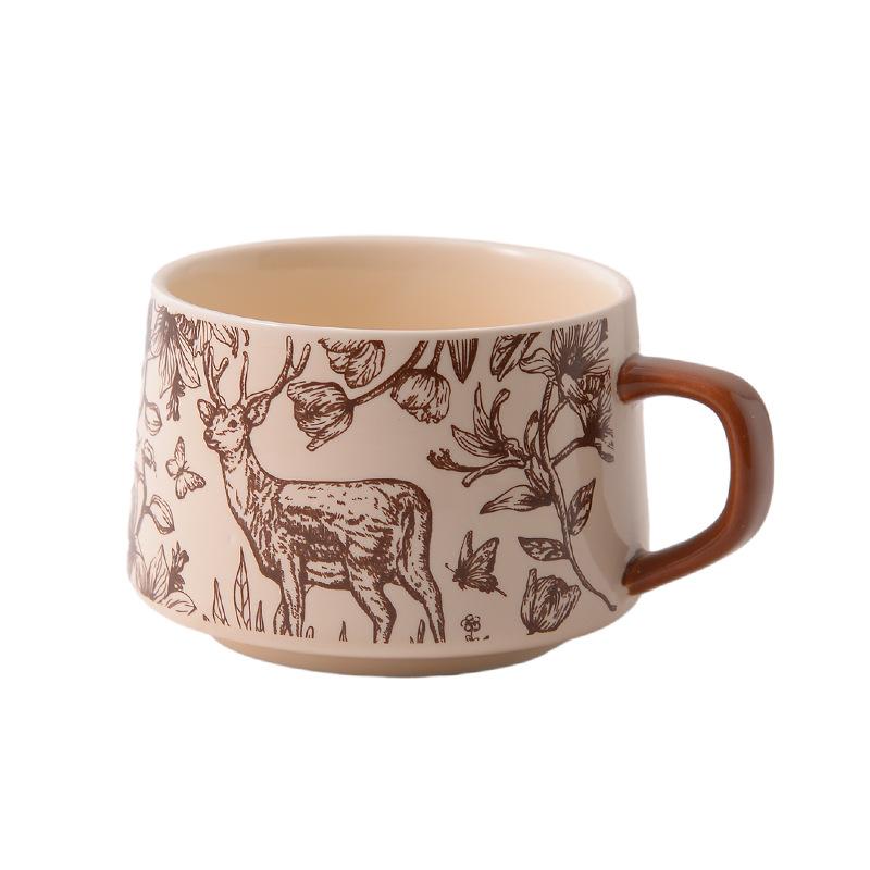 High-End Home Coffee Cup Restaurant Light Luxury Retro British Latte Cup Ceramic Coffee Cup High Value Set