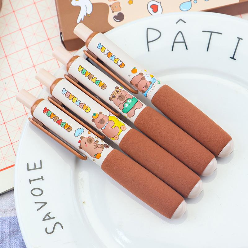 4Pcs Cute Cartoon Capybara Gel Pens Sponge Soft Grip Quick-Drying Gel Pens Set Office School Kawaii Student Stationery Supplies