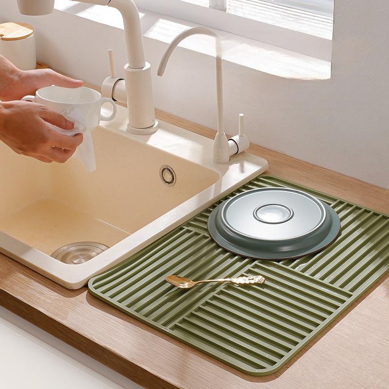 Silicone Thickened Insulated Drain Pad Kitchen Protective Countertop Anti-Slip High-Temperature Anti-Scalding Pad