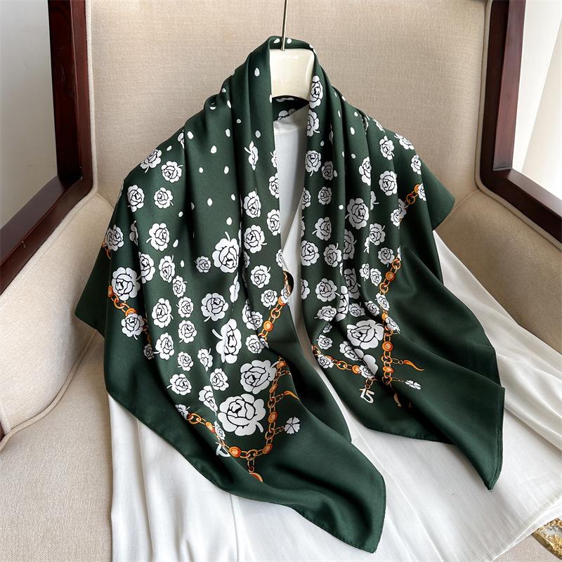 Fashion printed silk scarf twill silk high quality square scarf women's headscarf 91x91cm travel shawl autumn and winter scarf