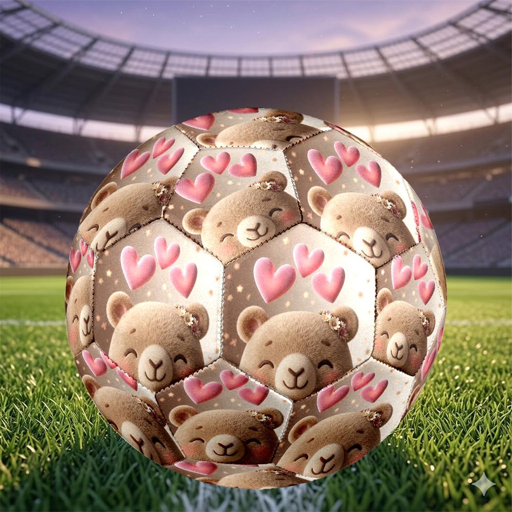 1pc Bear Love Hearts Soccer Ball Size 5,Suitable for Practice Matches/Training, Ideal for Indoor and Outdoor Sports. C63073