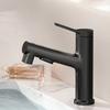 Black/Silver Bathroom Faucet with Pull-Down Sprayer, Hot and Cold Water Mixer Water Tap, Ceramic Cartridge & Brass Material