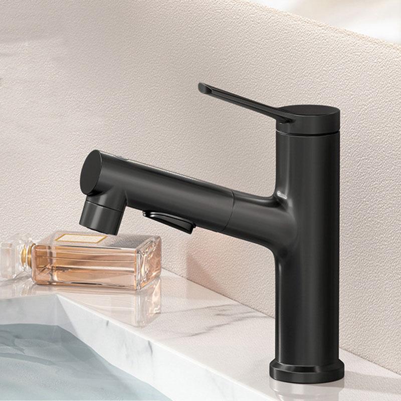Black/Silver Bathroom Faucet with Pull-Down Sprayer, Hot and Cold Water Mixer Water Tap, Ceramic Cartridge & Brass Material