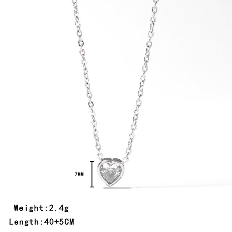 Fashionable Elegant Sweet Loving Zircon Stainless Steel Chokers Necklace Women Simple Exquisite Peach Heart Rose Gold Plated