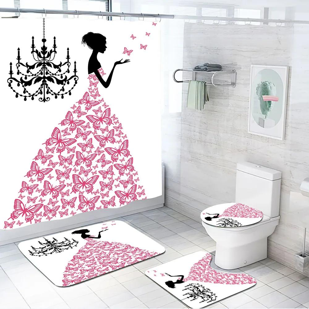 

Fantasy Shower Curtain Set Little Pixie Elf Girl Butterfly Wing Bathroom Curtains Rugs Toilet Lid Cover Bath Mat Bathroom Set W60H190(CM)-1 Pcs