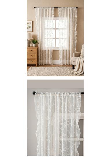 2026 Summer French-Style Solid Color Lace Curtains for Bedroom, Living Room, and Balcony with Floral and Ruffle Design
