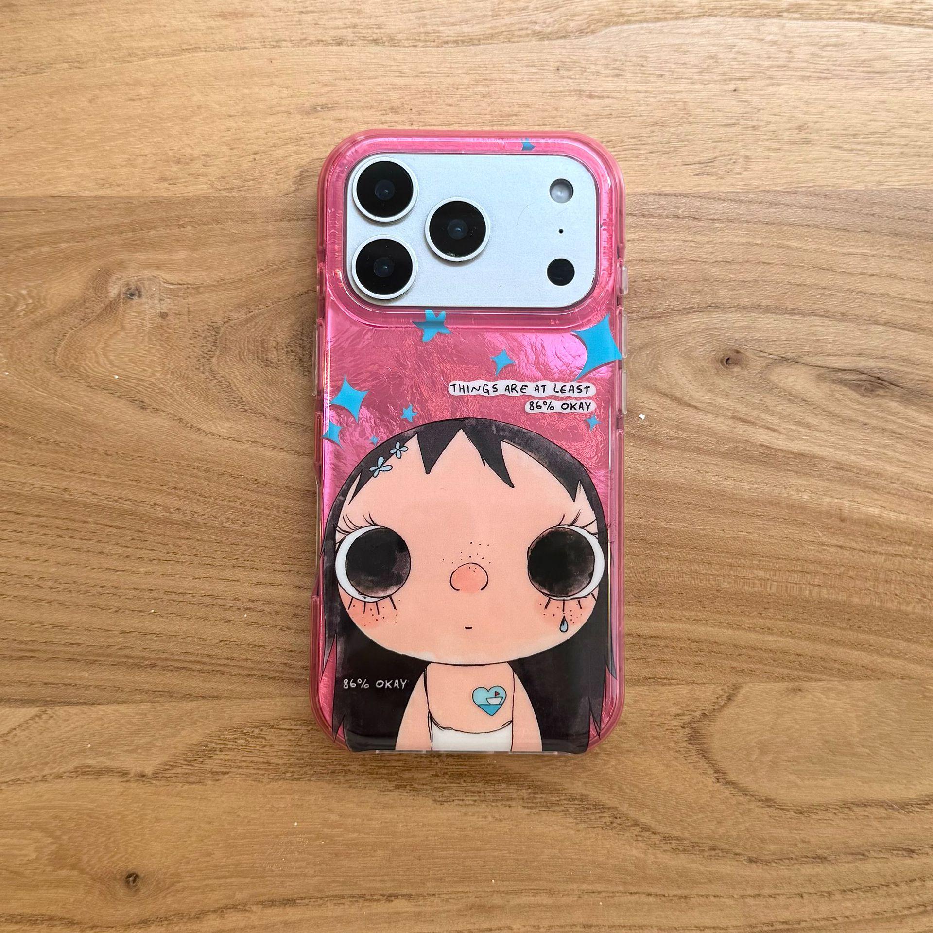 

Pink Transparent Cute Cartoon Girl iPhone Case for Apple 16/17 Pro Max with Anti-Fall Protection iPhone 15 Pro Max