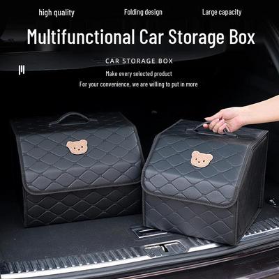 Cartoon Bear Leather Car Trunk Organizer: Multifunctional Folding Storage Box