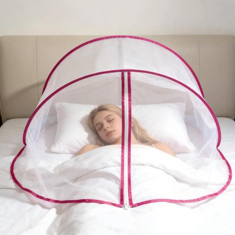 Washable Foldable Single Person Mosquito Net Zipper Closure Insect Proof for Home Bedroom Dorm Camping Travel Trips