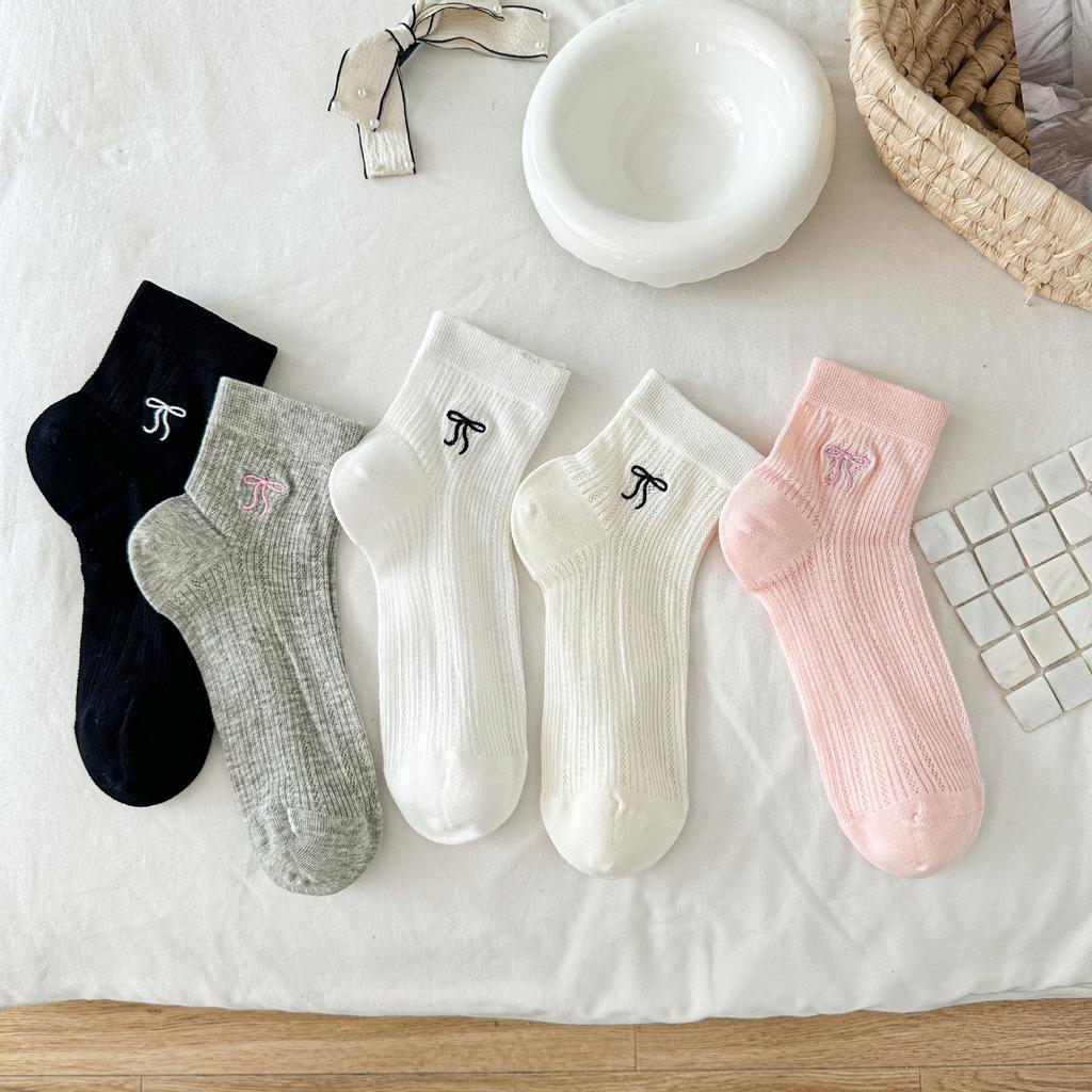 Ballet Style Bow Women'S Socks Summer Thin Mesh Breathable Socks White Socks Solid Color Boneless Socks