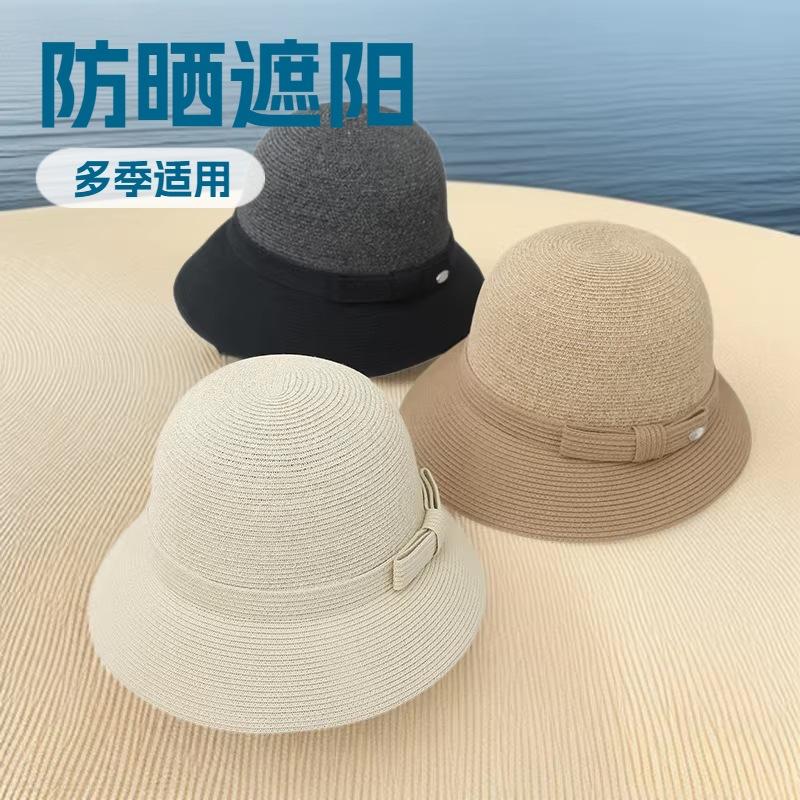 Sunscreen visor hat big eaves hat bucket hat women's basin hat, foldable sunscreen flat top straw hat seaside beach hat women