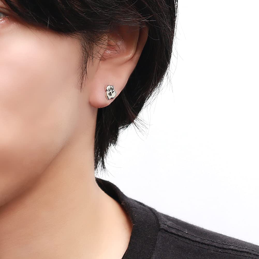 WOLFMAN B.R.S. Wolfman B.R.S. Silver 925 Wolf Foot Stud Earring (Single Earring) Wolf Paw Print Men's