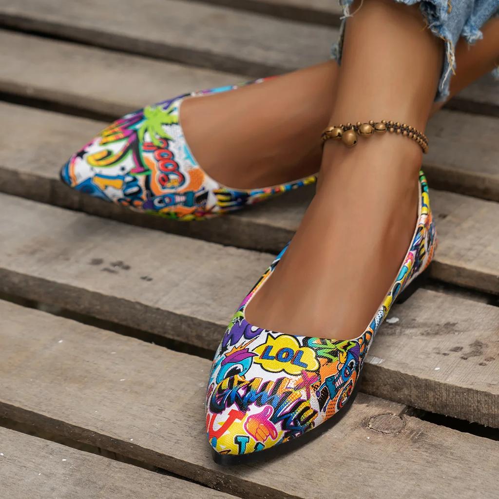 Mode Slipper Atmungsaktive Sommer Ballerina Flache Schuhe Damen Weiche Sohle Spitz Zehenbereich Bootsschuhe Übergröße 43
