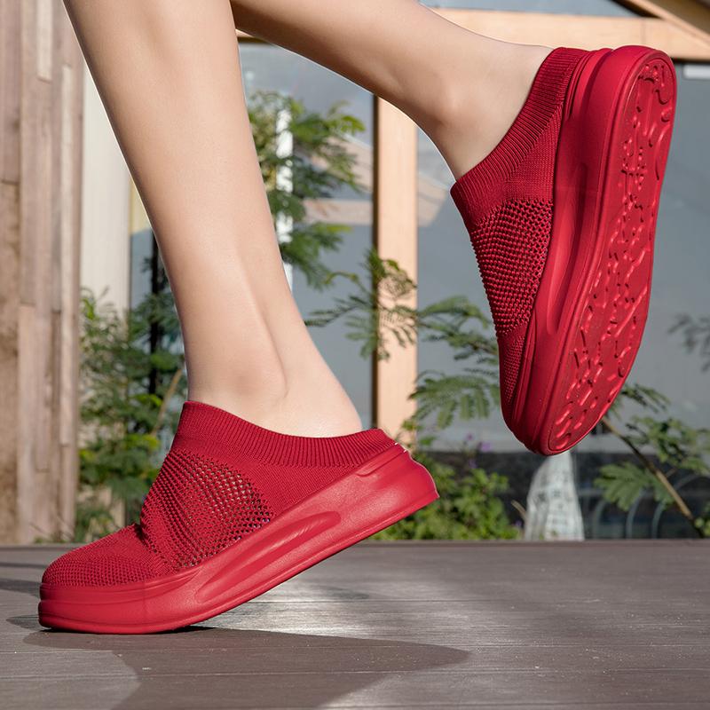 Breathable Mesh Couple Casual Shoes Knitted Lightweight Slippers Slip-on Daily Loafers for Walking Traveling Size 36-45