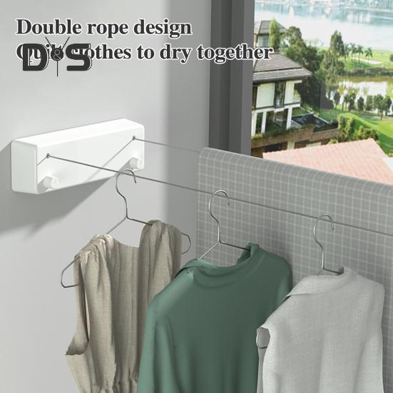 4.2M Wall Mount Retractable Clothesline Adjustable Retracting Invisible Heavy Duty Stainless Steel Wire Indoor Outdoor Balcony Laundry Clothes Drying