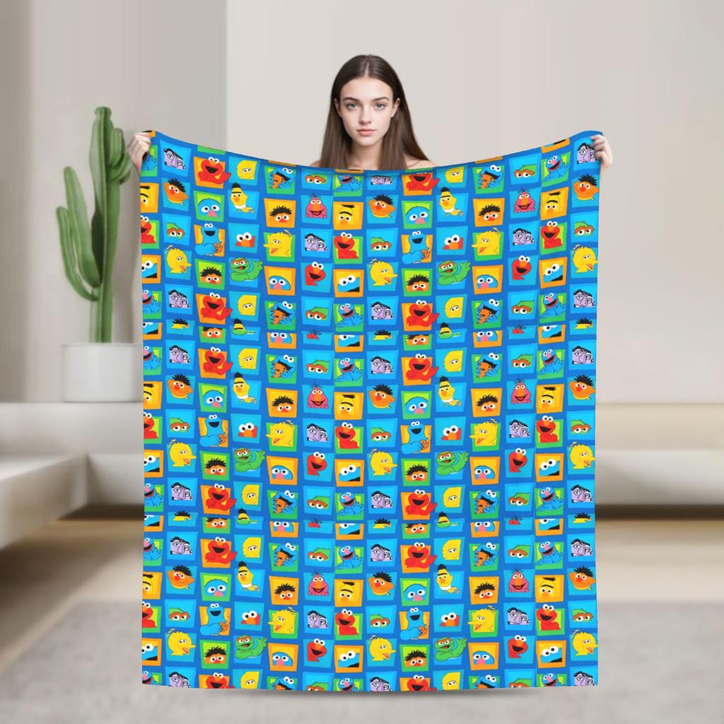 Sesames Streets Cartoon Blanket Warm Soft Fashion Plush Throw Blanket For Living Room Camping Flannel Bedspread Bed Cover