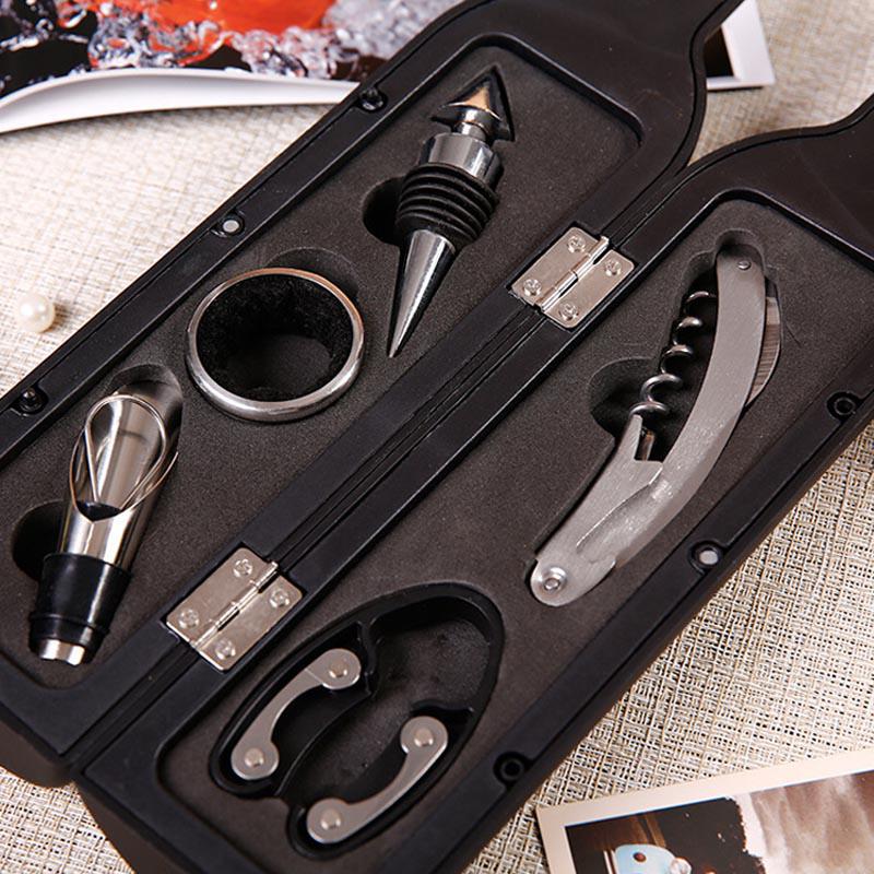 5 In 1 Red Wine Bottle Opener Corkscrew Tool Set Bottle Shaped Holder
