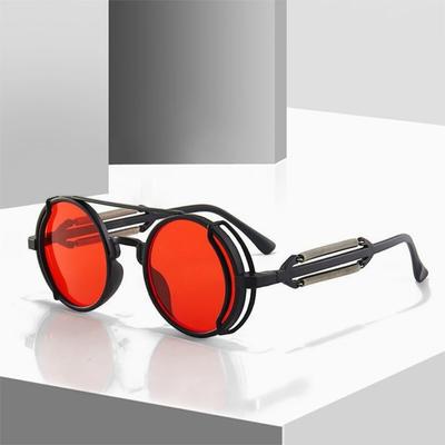 2024 New Steampunk Sunglasses Men Round Red Lens Punk Sun Glasses Black Gothic Style Women UV400 Shades