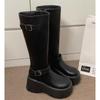 French Black Small Heightening Thick-soled Boots Winter New Retro Slim Tall Knight Boots