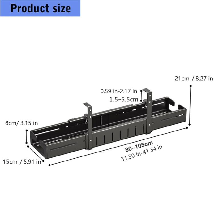 Adjustable Length Under Desk Wire Management Rack Easy Installation Desktop Cable Shelf for Electronics and Power Strips