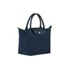 Longchamp Einfarbige Druckknopf Faltbare Besatz Leder Tragetasche Klein Damen Handtaschen Blau L1621919P68