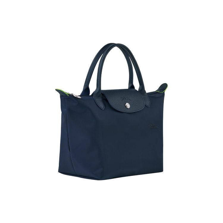 Longchamp Einfarbige Druckknopf Faltbare Besatz Leder Tragetasche Klein Damen Handtaschen Blau L1621919P68