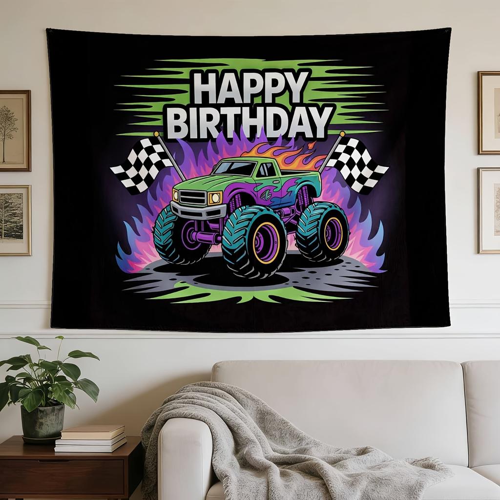 A Stylish Tapestry, Monster Truck Bash, Perfect for Sprucing Up Wall Decor in Homes, Dorms And Bedrooms