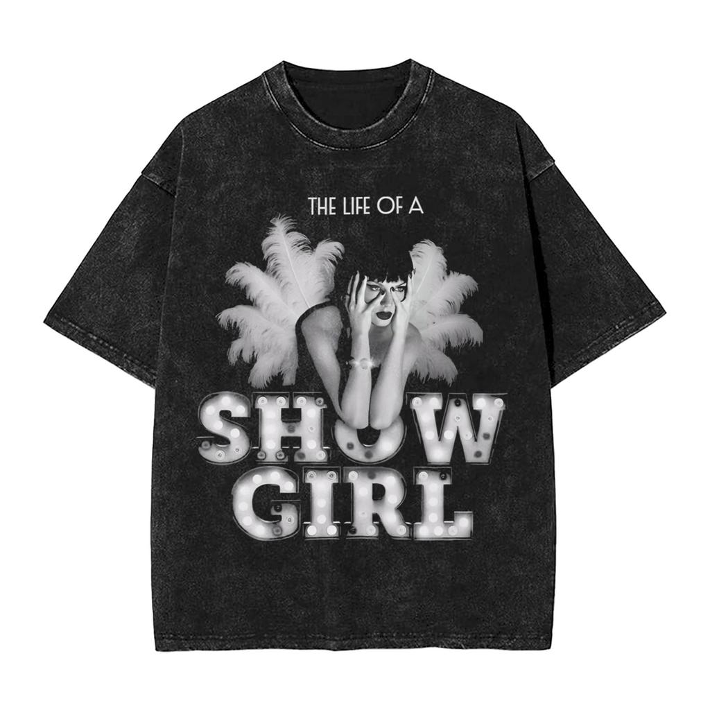 Men Women Vintage Washed T-shirts The Life of A Showgirl Print T Shirt Outfit Oversize 2025 New Album Tees