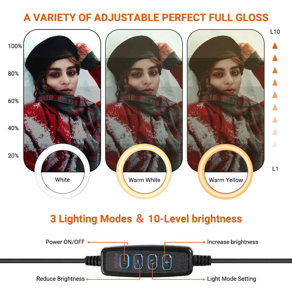 26cm 10 Inch Led Ring Selfie Light Dimmable Photography Lighting Kit Usb Charging With Tripod 120 Beads For Live Streaming Video Recording