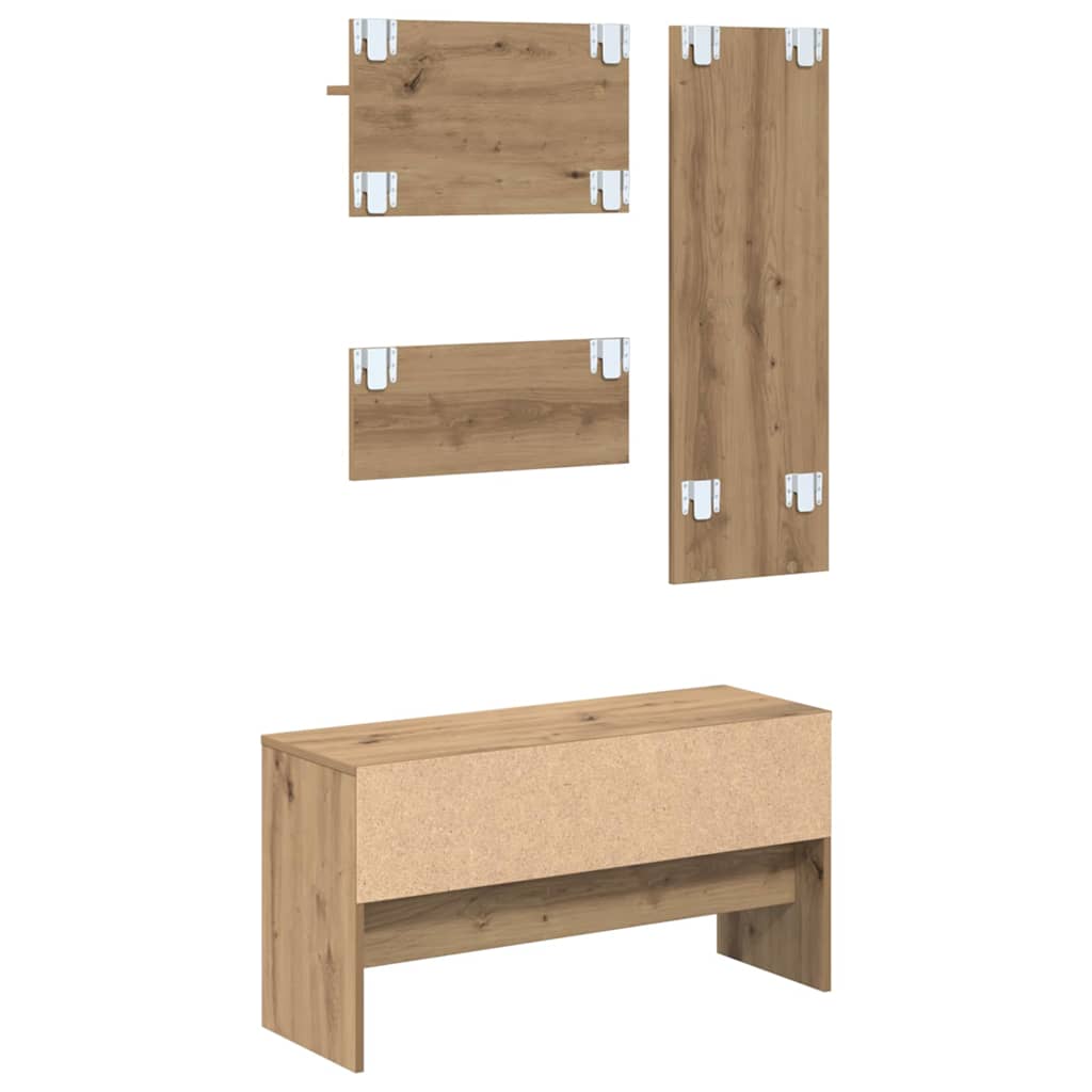 Hallway Furniture Set with Shelf 4 pcs Rustic Oak Wood Material