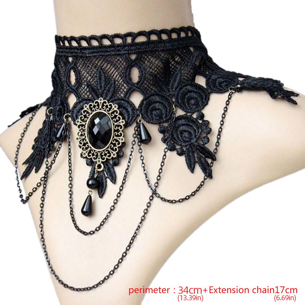 Gothic Crystal Black Lace Neck Choker Hip Hop Collar Necklace Clavicle Chain Ins 1