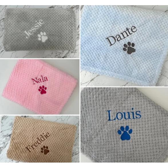 Personalised Embroidered Puppy Dog Blanket, Paw Print Pet Blanket, New Puppy Dog Gift, Soft Blanket For Pets Birthday Gift