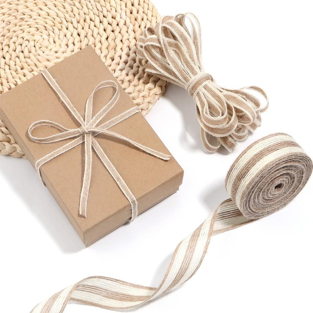 New White Edge Jute Rope Linen DIY Burlap Ribbon Natural Color Linen Webbing Gift Packing