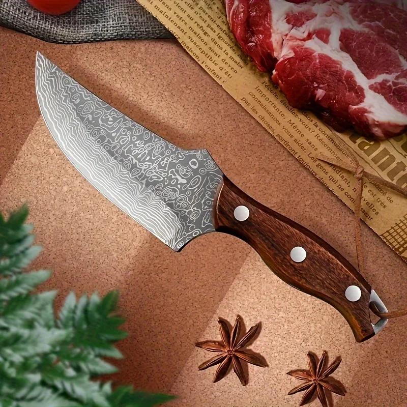 PLYS Meat Cutting Knife With Sheath, Sharp High Carbon Steel Outdoor Knife For Meat And Fruit, Portable Knife For Meat Cutting