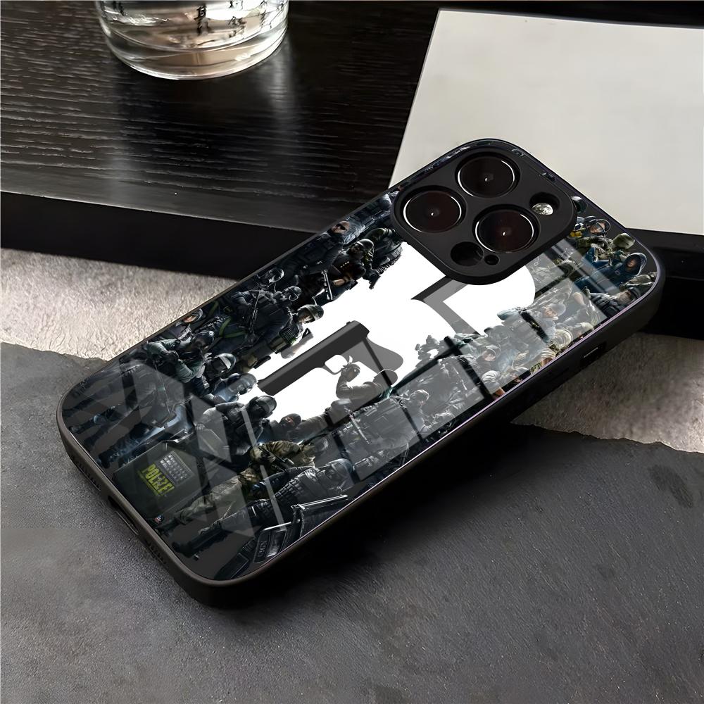 Rainbow S-Six S-Siege Phone Case For IPhone 17 Air 16 E Pro Max 15 14 13 Mini 12 Pro 11 Max Plus Black Glass Cover