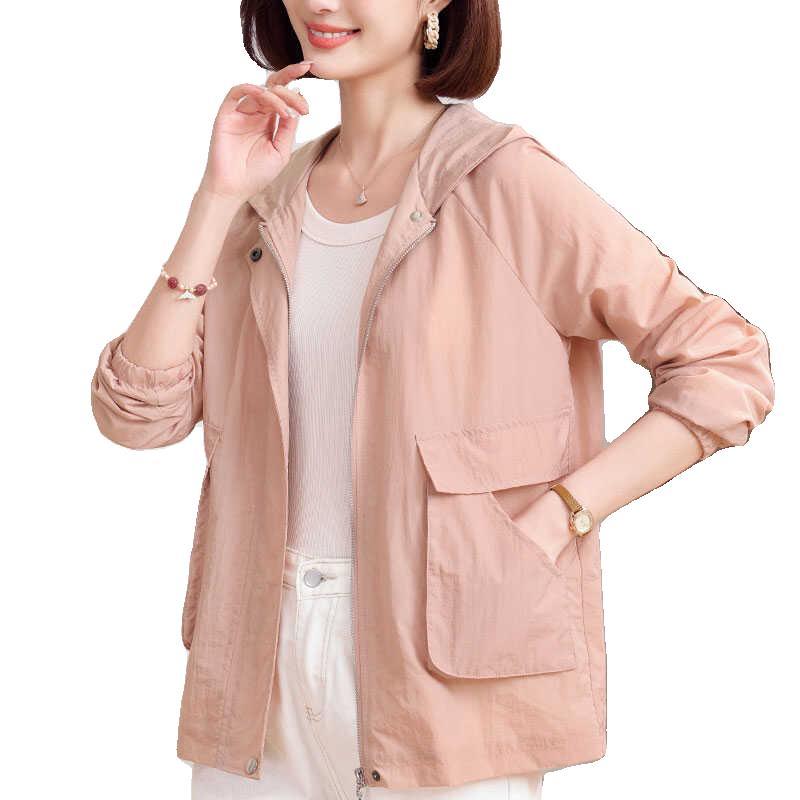 Moda primăvară vară jachetă subțire pentru femei, haină pentru femei, cu glugă, uniformă lungă de baseball, jachete largi