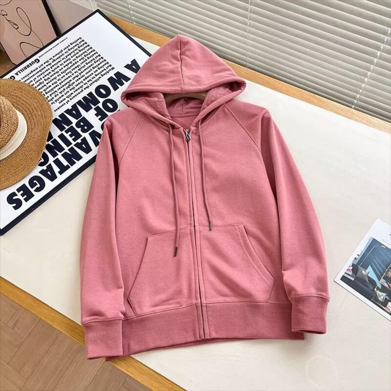 Womens Solid Color Hooded Zip-Up Sweatshirt Cotton-Feel Fabric Casual Long Sleeve Pullover