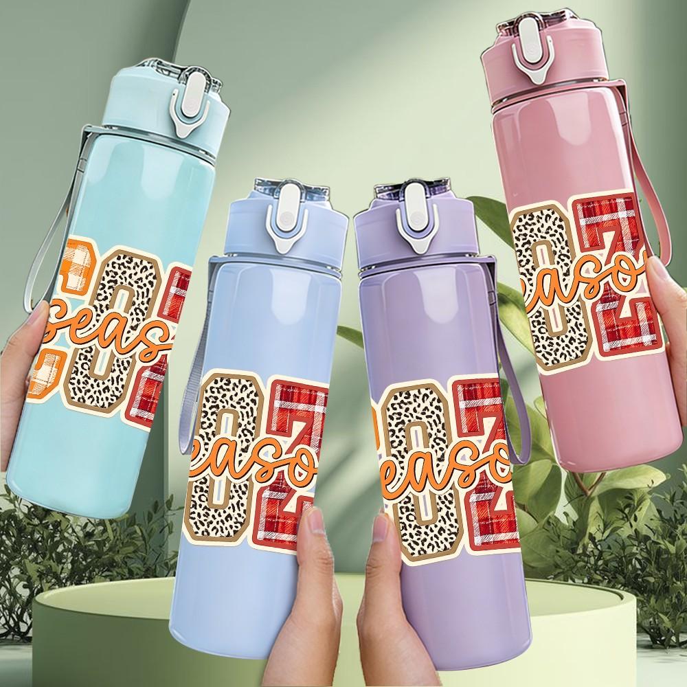 1PC Boy Mom Retro Stacked Letter Print 750ml Color Plastic Sports Water Bottle Leakproof Flip Straw Lid Suitable for Sports Office Home Use