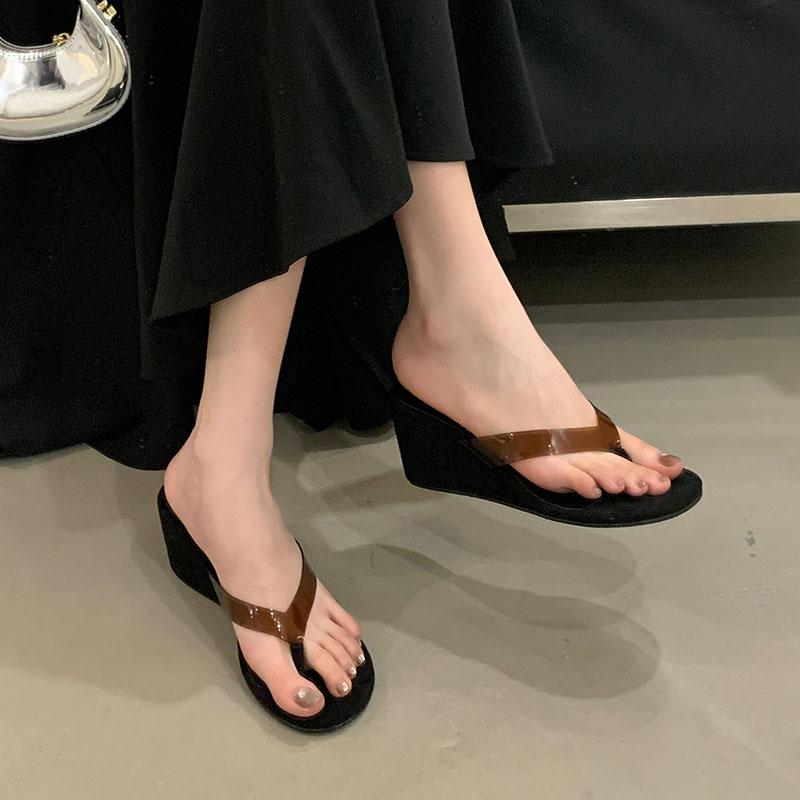 Fashion 2025 New Fashion Transparent Ladies Wedges Slippers Sandals Shoes Round Toe Female Slides Women Wedges Slippers Shoes Flip Flops