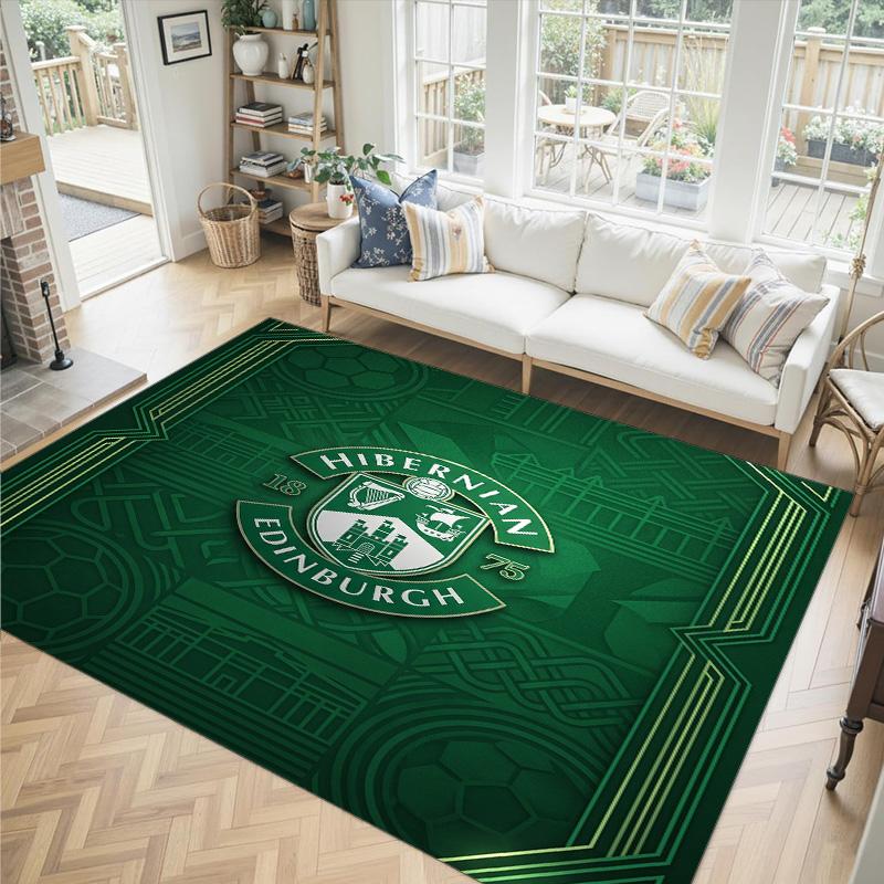 Hibernian FC Design Kristall Samt Teppich Gemütlich Nicht?Rutschfester Teppich mit Aufdruck für Schlafzimmer Wohnzimmer Eingang