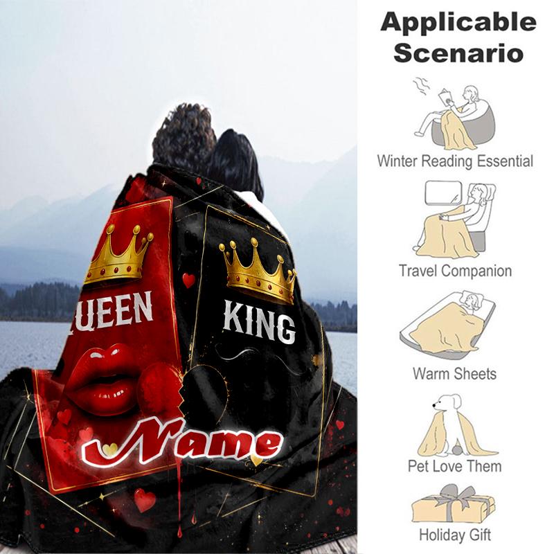 1PC Custom Name Queen Romance" outdooor Flannel blankets Throw Blanket All-Season Throw Gift Bedspread for Couch, Bed, Camping Holiday Birthday gift